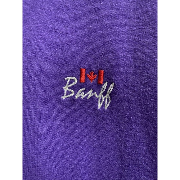 Vintage Banff Canada Vacation Sweater Purple Aqua Green Collar Embroidered Sz L - Picture 3 of 15